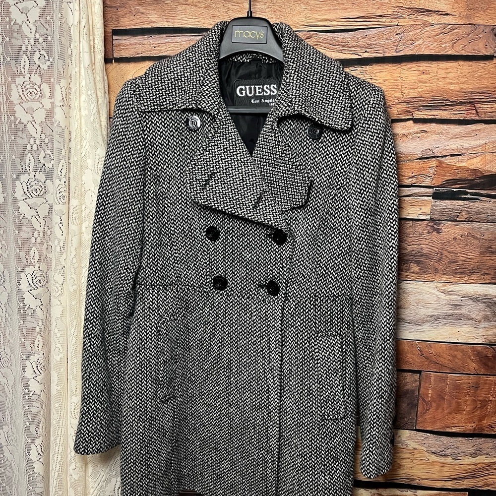 GUESS Women's Tweed Wool Blend Double-breasted Peacoat (025) - Picture 2 of 11